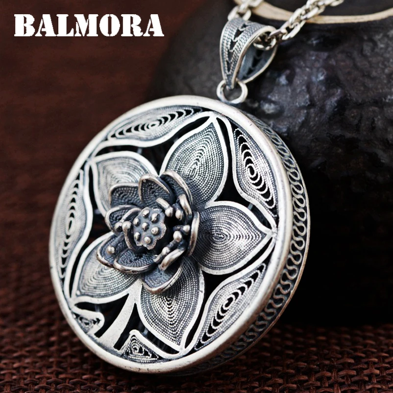 

BALMORA 990 Pure Silver Vintage Flower Hollow Pendants for Women Mother's Gift Accessories Jewelry Without a Chain SY13261