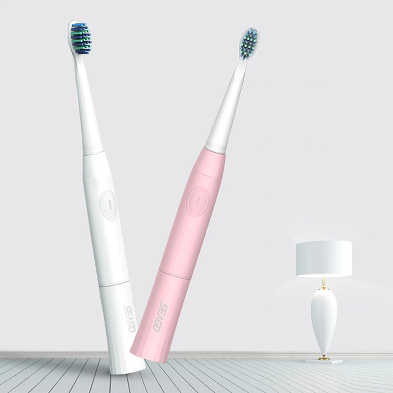 SEAGO Electric Toothbrush Sonic Adult Battery Tooth brush Timer Waterproof Teeth Brush Heads Oral Care Dental 1 Handle +2 Heads