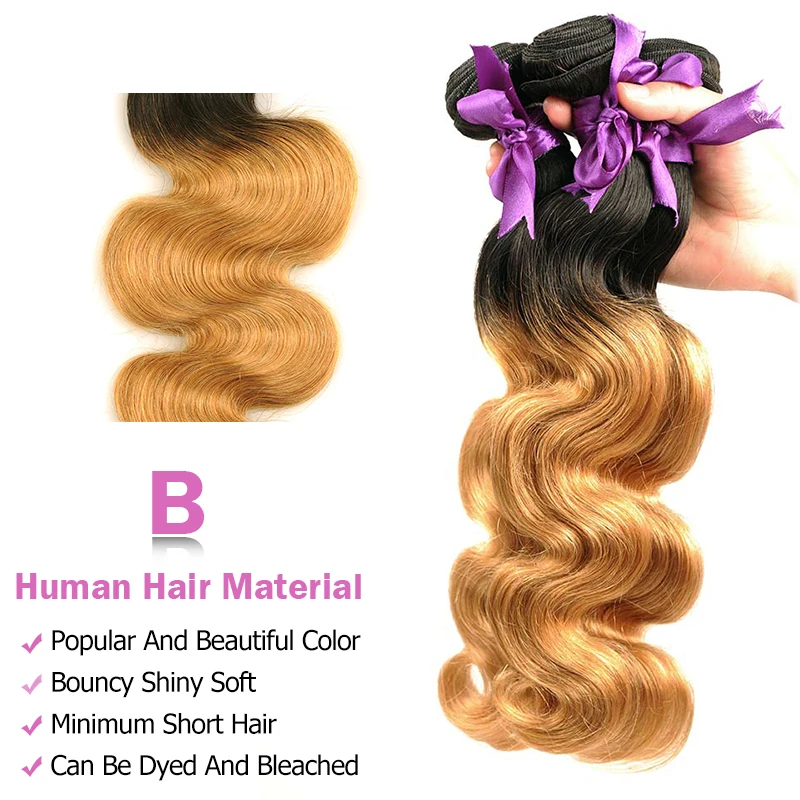 Pinshair Ombre бразильский волос Weave Связки Bodywave T1B/27 Мёд блондинка толстые натуральные волосы Связки 4 тон без Волосы remy расширение