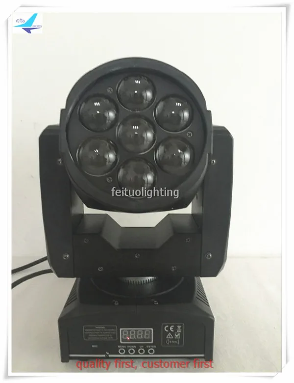 

free shipping 10pcs/lot China ZOOM Mini 7X12W Moving Head Stage Disco Light Beam Effect RGBW 4IN1 Wash Osram LED Show Party Lamp
