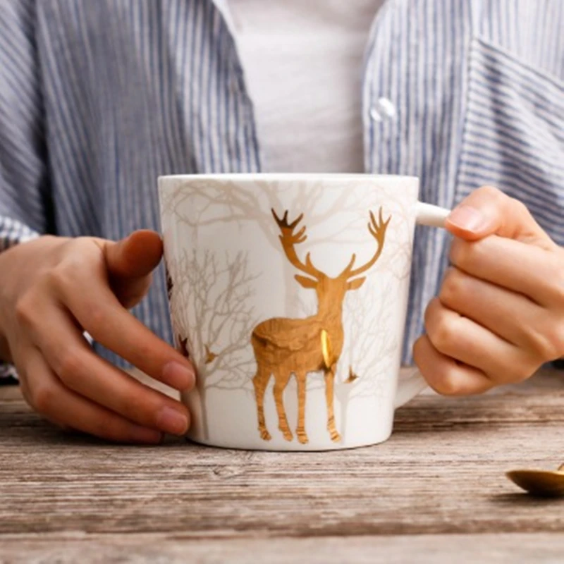 

Europe Style Milu Deer Cups Large Capacity Mug 650ml with Lid and Spoon Ceramic Mugs Coffee Cup Milk Tea Cup Christmas Gifts