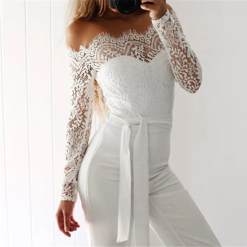 

Sexy Lace Long Sleeve Off Shoulder Rompers Women Jumpsuit Elegant Bodycon Party Jumpsuits Cloths Body Mujer