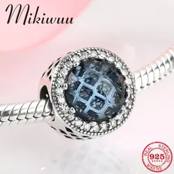 Круглый Форма 925 пробы Серебряный, с гравировкой ослепительно deep blue Cz, очаровательные бусины ювелирных изделий fit оригинальные Подвески