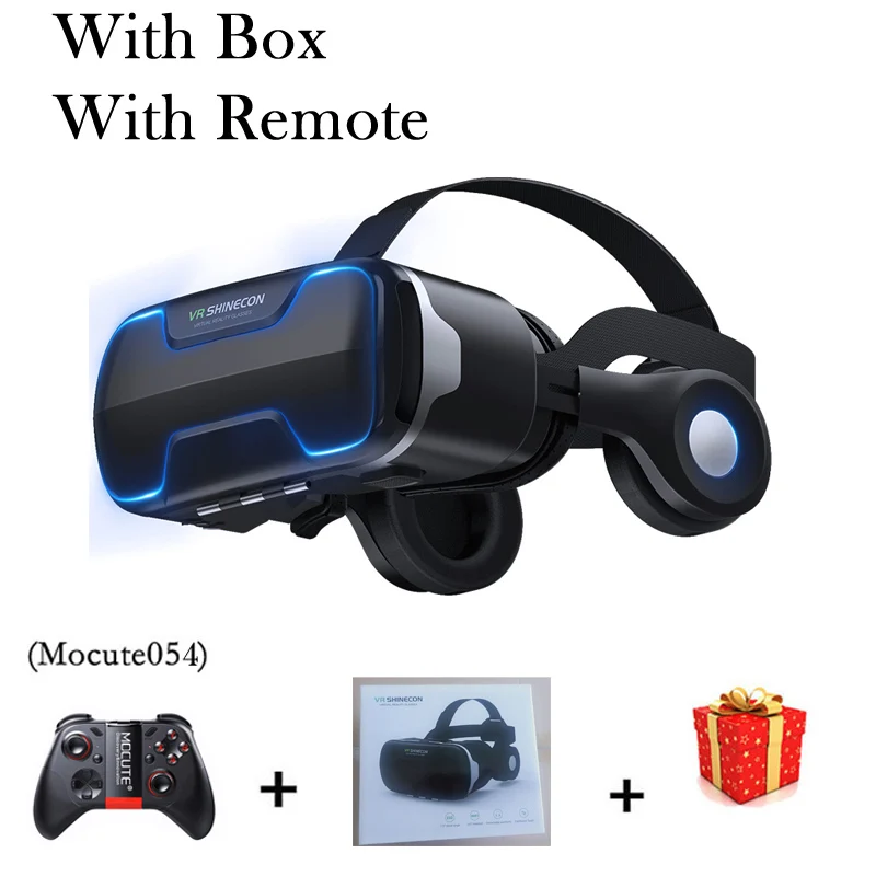 With Box 054 Remote VR Shinecon G02ED шлем 3D очки Виртуальная реальность гарнитура для iPhone Android смартфон очки шлем Lunette набор - Цвет: With Box 054 Remote