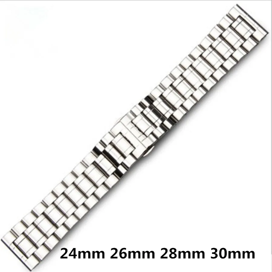 

Black/Silver Stainless Steel Watchband With Deployment Clasp Lengthened Solid Band Big Size for L2 Men 24mm 26mm 28mm 30mm Stock