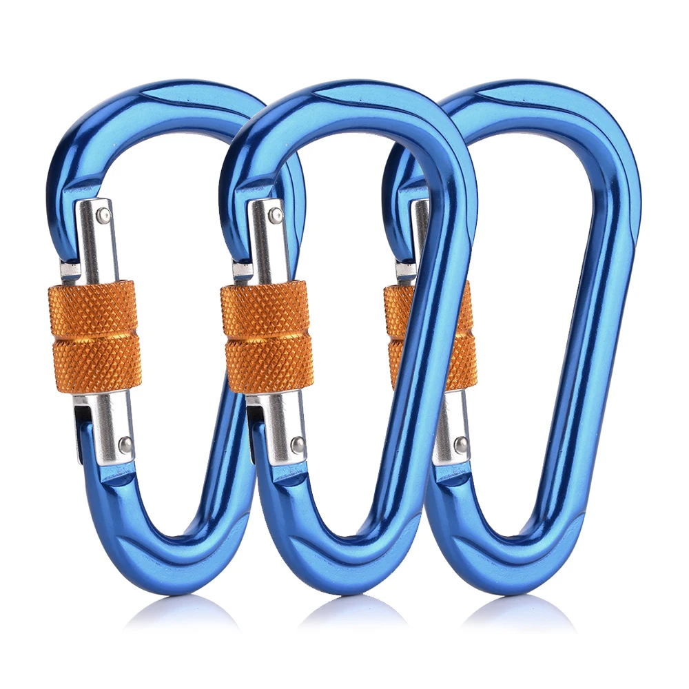 

D Shape Carabiner Clip Hiking Climbing Tool Key Ring Aluminum Alloy Screw Gate Carabiner Screw Gate Snap Clip Hooks Keychain