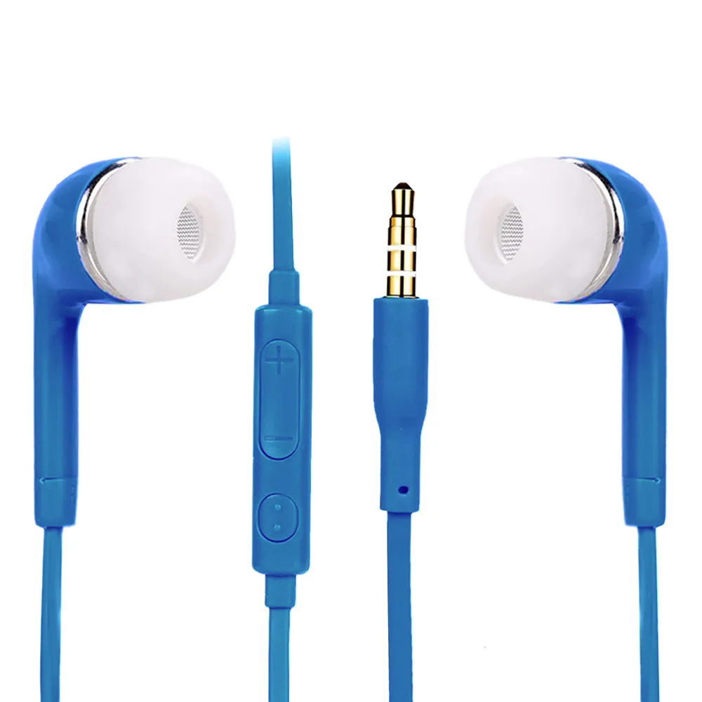 Наушники 3,5 мм плоский кабель Дизайн Легкие двойные наушники громкой связи для samsung - Цвет: Синий
