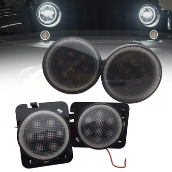 

Wrangler Turn Signal Lights Smoked Lens Front Signal Parking Lights Amber with White Halo Ring for 2007-2017 Jeep Wrangler JK JK