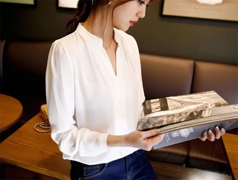 Softu-Fashion-Women-Blouse-Shirts-Summer-Casual-Blusas-V-Neck-Long-Sleeve-Solid-Color-Chiffon-Shirts