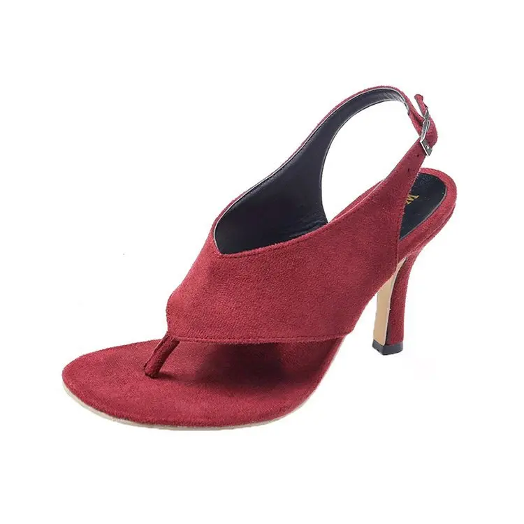 Женские босоножки; вьетнамки на тонком высоком каблуке; Повседневная обувь; летние модные босоножки; свадебные сандалии-гладиаторы с открытым носком; большие размеры 35-42 - Цвет: Red