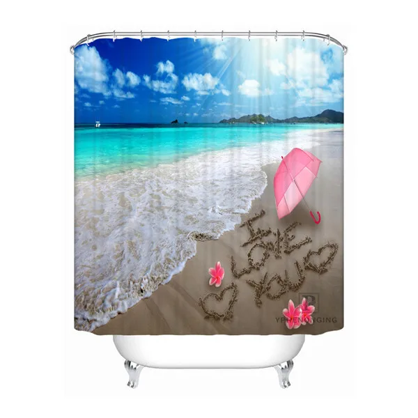 На заказ море пляж цветок ванная комната приемлемый душ занавеска из полиэстеровой ткани Ванная комната занавес#180318-37-5 - Цвет: Shower Curtain