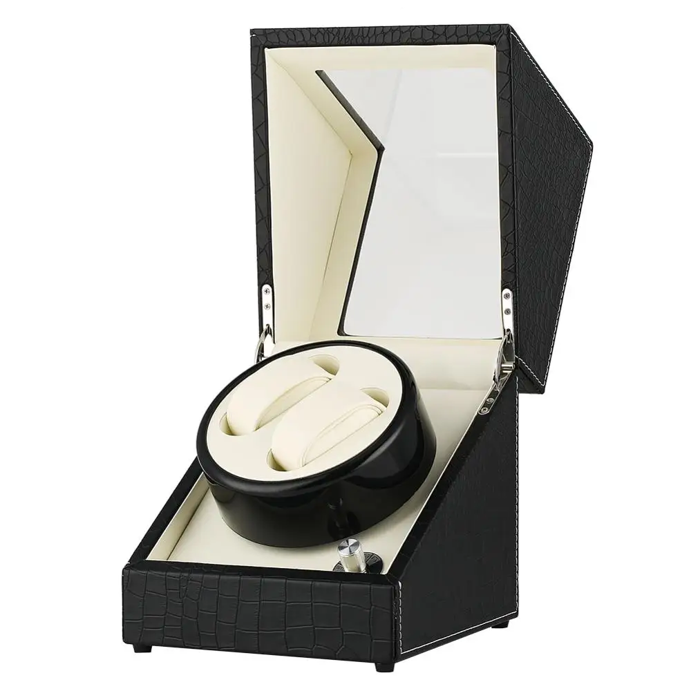 

Watch Winder for 2 Wrist Watches Automatic Watch Box Luxury Clock Winder Black Mixed Material Watch Winders remontoir montre