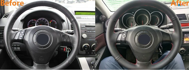 For 2004-2009 Mazda 3 2006-2010 Mazda 5 2003-2008 Mazda 6 Mazda MPV Black Artificial Leather Steering Wheel 