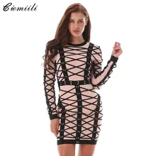 CIEMIILI 2017 New Women Summer Dress Long Sleeve O-neck Luxury Striped Cocktail Party Bandage Dresses Bodycon Mini Prom Vestidos