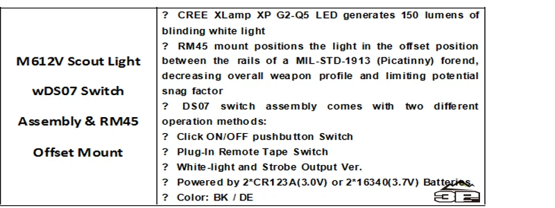 M612V Скаут свет с RM45 крепление страйкбол стрелковое тактическое Фонарик Выход версия оружие для страйкбола свет WEX445