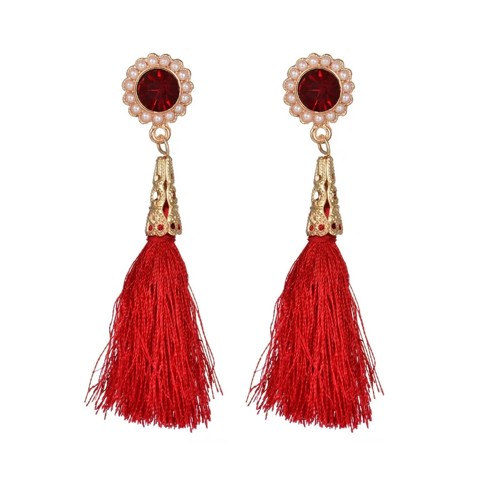 SexeMara Bohemia Dangle Drop Earrings Fashion Women Red Crystal Long Tassel Earring Female Gift Brincos | Украшения и аксессуары