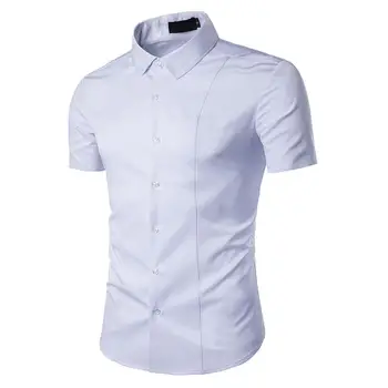 

Summer Men Shirt Gym Clothing Slim Fit Business Leisure Pure Color Short Sleeve Turn-Down Collar Casual Male Shirts Blouse Tops