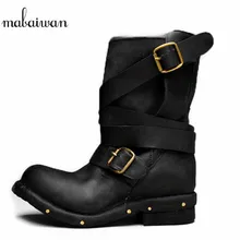 Mabaiwan/Новые ботильоны с пряжками; женские ботинки ручной работы из натуральной кожи на плоской подошве; обувь в стиле ретро с заклепками; zapatos mujer; женские сапоги для верховой езды