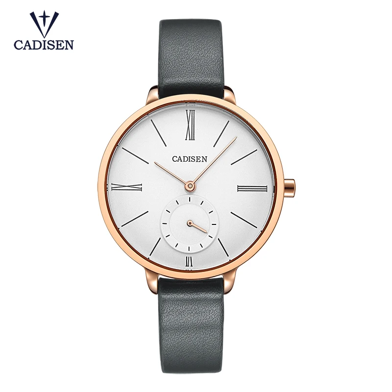 

CADISEN Luxury Brand Women Watch Leather Brand Roman Numerals Big Dial Hour Analog Quartz Wrist Watches