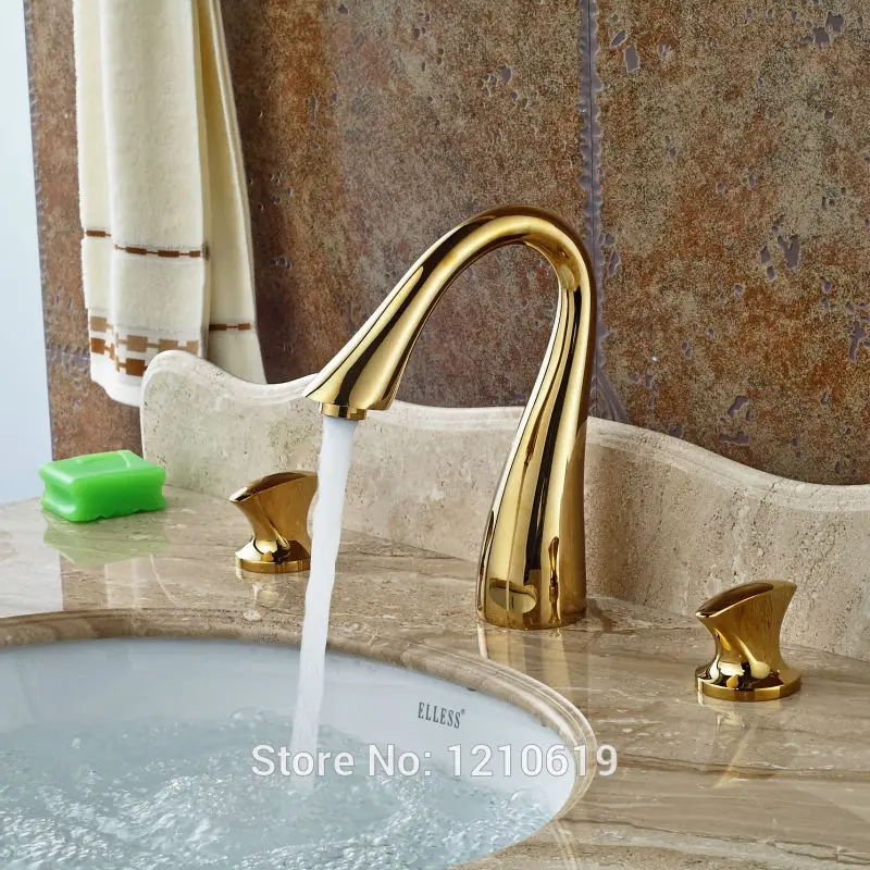 

Newly Golden Polished Bathroom Basin Faucet Sink Mixer Tap Dual Handle Hot&Cold Water Tap Deck Mounted