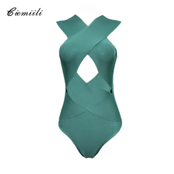 

CIEMIILI 2018 Women Summer Sexy Solid Sleeeveless Off Shoulder Hollow Out Bodycon Rompers Nightclub Bandage Bodysuits Wholesale