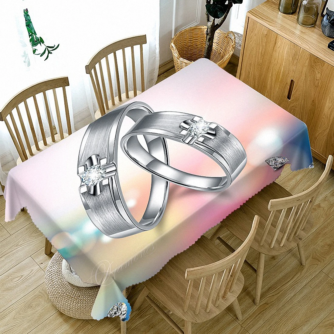 

Valentine's Day Romantic 3D Tablecloth Dustproof Bedside Cabinet Cloth Tasteless Customize Wedding Ring Table Cloth Tapestry