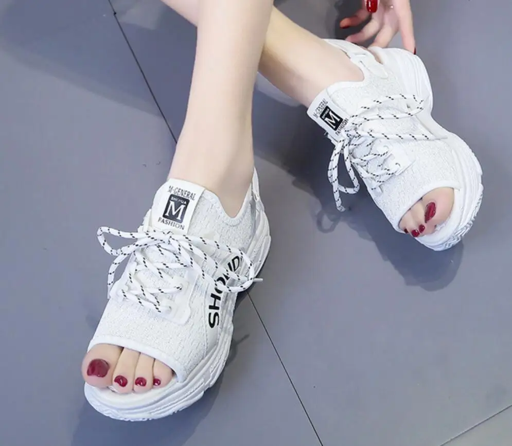 

Fashion white high platform sandals women thick bottom comfortable sneaker hook loop summer shoes woman casual Sports sandalias