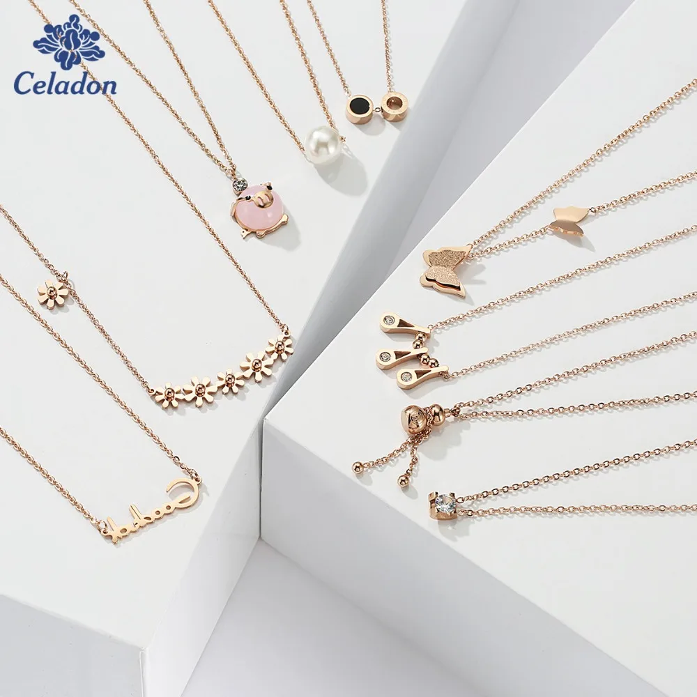 Fashion Jewelry Titanium Steel Lockbone Chain Pendant Necklace Female