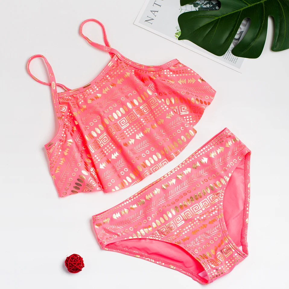 

New 2019 Girls Swimwear 7-12Y Girls swimsuit Two-Pieces Bikini Sets Ruffle style Children Swimwear Beachwear-ST184/190