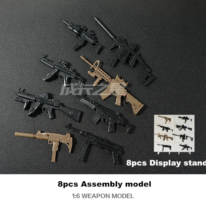 1:6 Toy Model Gun 8pcs/lot Display Stand For Free MP7 Assault Rifle Submachine Gun Carbine Plastic Assembly Toy Guns Kids Gift