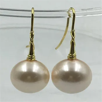 

Aurora Shell pearl golden earbob REAL charming earring 16mm TwoPin baroque south sea hand-made