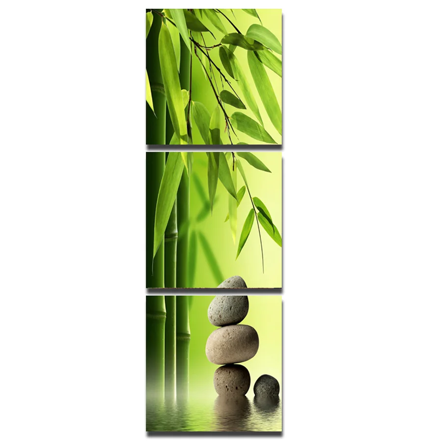

Canvas Painting modern home decorative Bamboo and stone Painting on canvas 3 Panel Wall art With Framed Art W0460