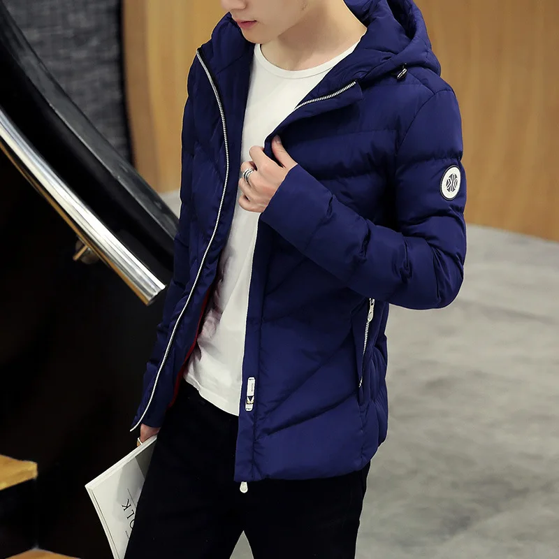 

Pockets Loose Winter Jacket Men Warm Turn-down Collar Hoodie Short Coat Casual England Style Solid Warm Male Parka