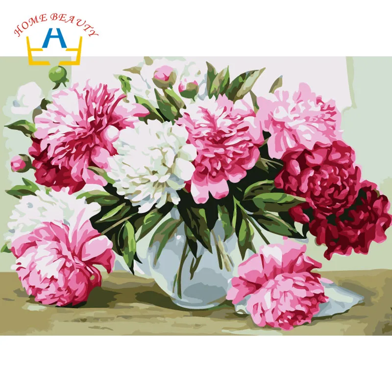 

Diy acrylic paints drawing by numbers on canvas peony flowers picture of nordic wall painting for the kitchen home decor WR016