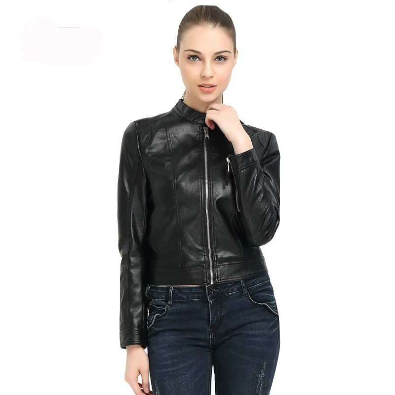 Fitaylor, весенне-осенняя женская куртка из искусственной кожи, байкерское пальто, черная верхняя одежда на молнии, облегающие мотоциклетные куртки, куртка-бомбер с круглым вырезом