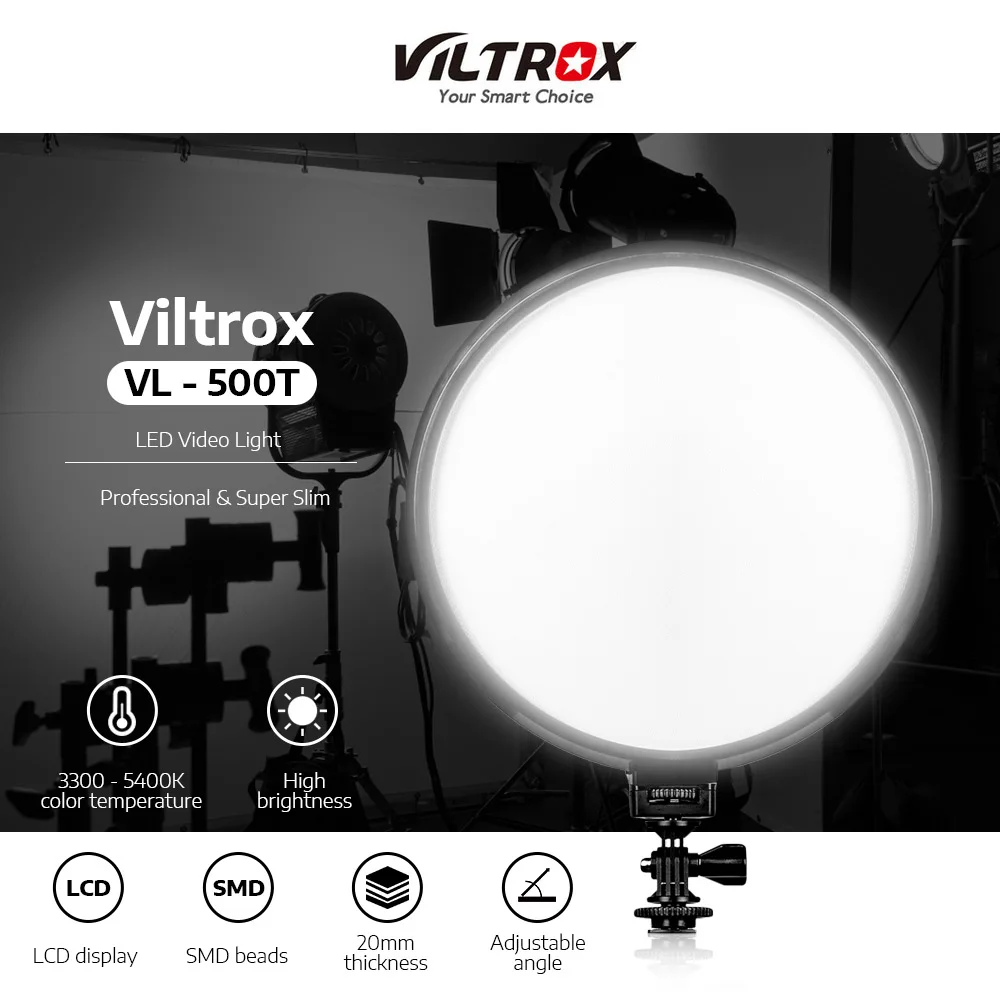 Viltrox VL-500T 25W LED Video Studio Light Lamp Slim Bi-Color Dimmable F550 Battery for camera photo shooting YouTube Video show