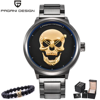 

PAGANI DESIGN Brand design punk skull personality watch large dial retro design mfashion en's quartz waterproof watch steel watc