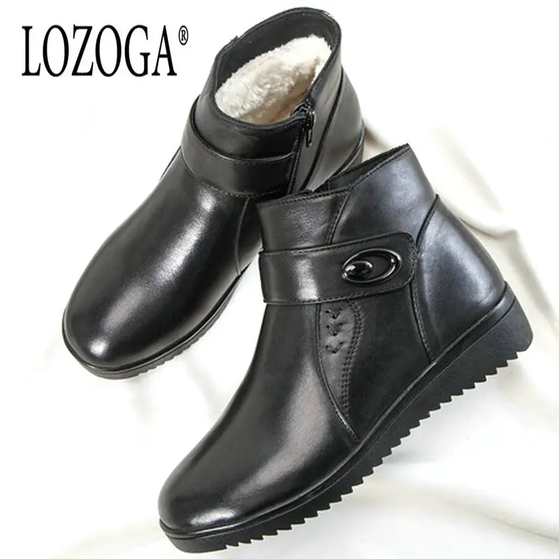 

Lozoga New Brand boots Women shoes Winter Boots 2018 Warm Winter Snow Boots Real Leather Shoes Woman Boots shoes size 35-40