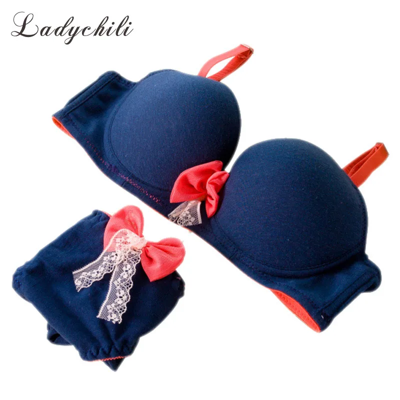 Женское нижнее белье ladyчили однотонный мягкий бюстгальтер пуш ап и трусики милый