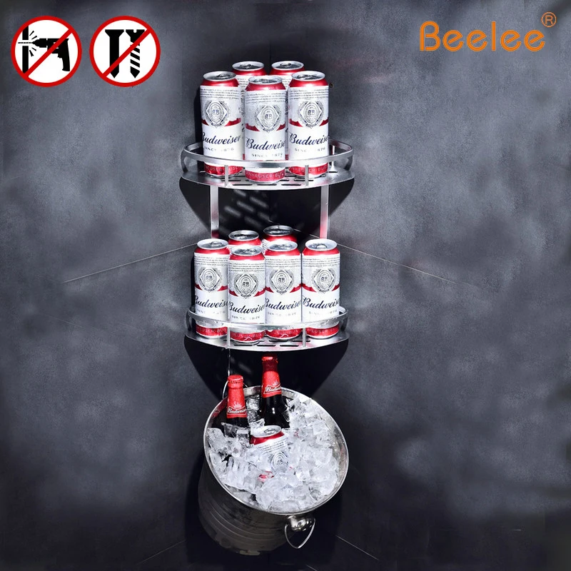 Kopen Beelee Nail Gratis Aluminium Badkamer hoekplank met haak, Dual Tier Triple Tier Bthroom Rack, Polijsten behandeling