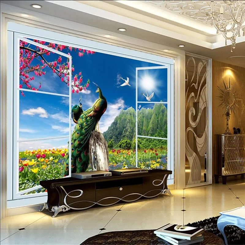 Wall-Panel-3d-Wallpaper-Peacock-Scenery-Outside-Photography-Background-Modern-Mural-for-Living-Room-Large-Painting