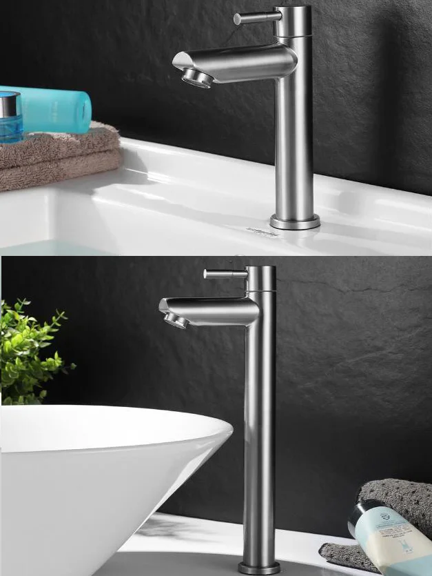 

Bathroom Faucet 304 Stainless Steel Mixer Basin Faucet Deck Mounted Sink Single Cold Single Handle Tap Kitchen Faucet