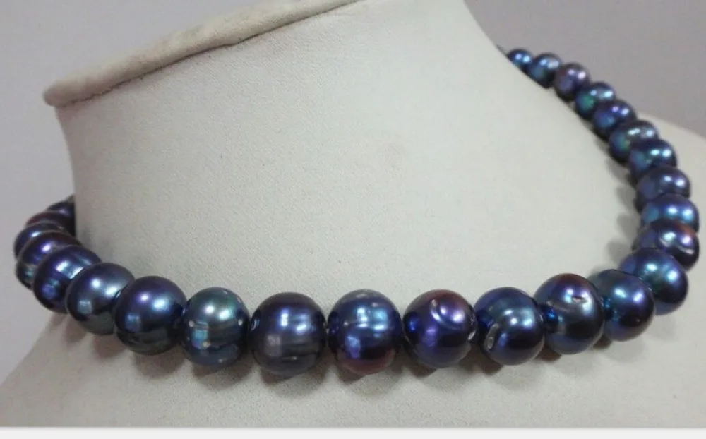 

Miss charm Jew1827 12-13mm natural tahitian black blue baroque pearl necklace AAA