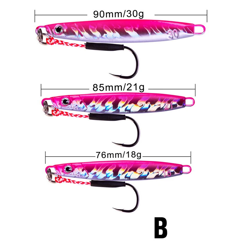 1 шт., свинцовая рыба, 18 г/21 г/30 г, металлический джиг, приманка для рыбалки с/без крючков, 5 цветов, нож с блестками, воблер, искусственная жесткая приманка - Цвет: Color B With Hooks