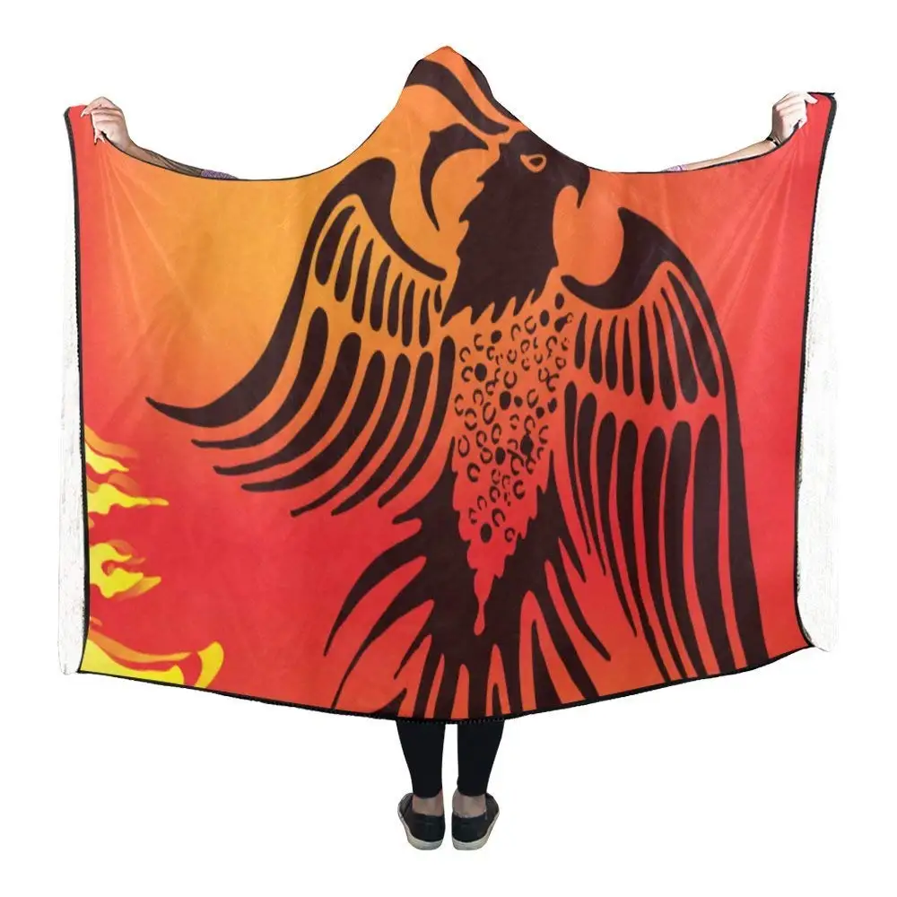 Portable Wearable Fluffy Custom Hooded Blanket Fire Phoenix Wearable
