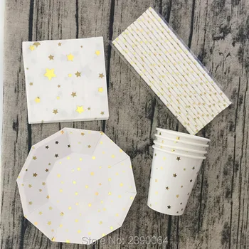 

Free Shipping 105pcs Party Tableware Set Star Gold Foil Party Plates Cups Straws Cocktail Napkins for Bachelorette Bridal Shower