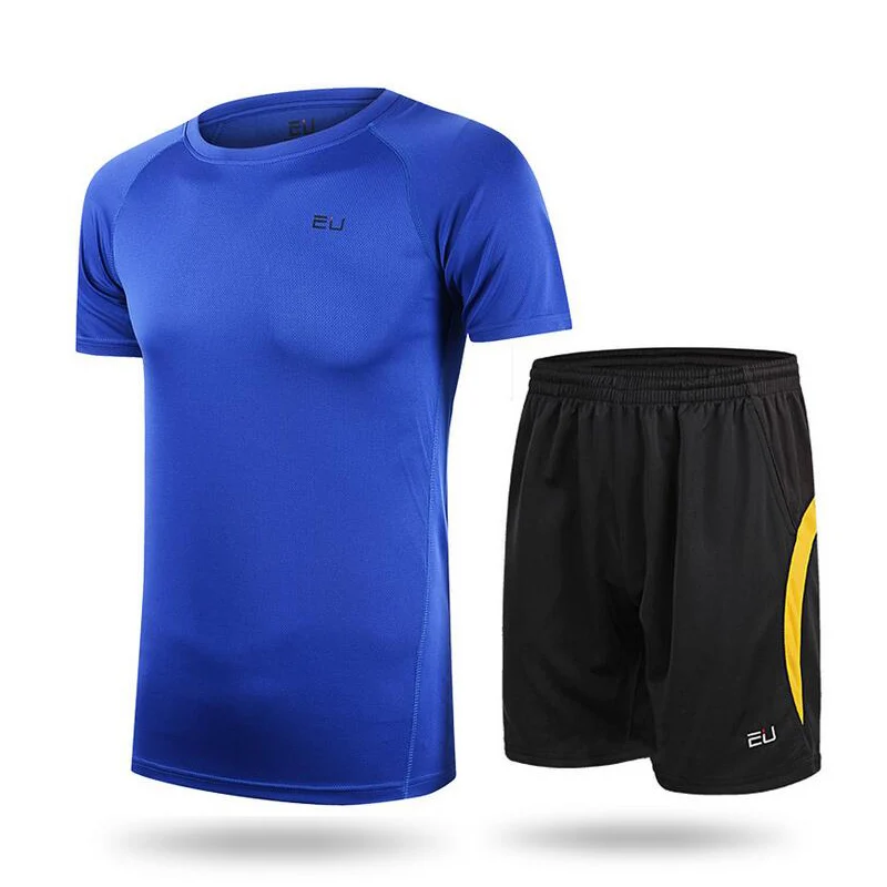 EU Men's Summer Outdoor Running Short Short-sleeved quick-drying T-shirt Tops With Shorts man Fitness Underwear Tight Sportswear