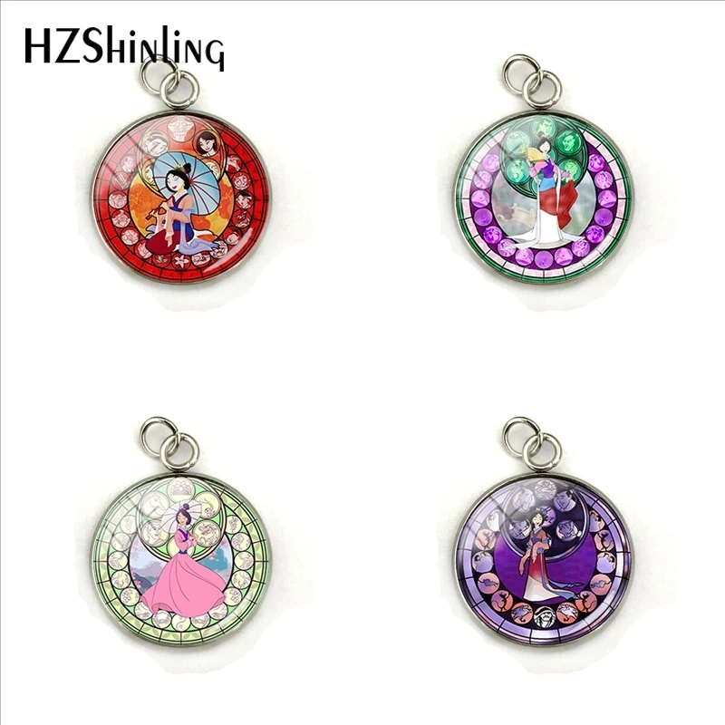 

New Fashion Kingdom Hearts Mulan Pendants Handmade Round Glass Cabochon Art Photo Mulan Style Stainless Steel Charms Jewelry