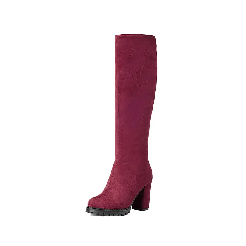 QUTAA/ г. Черные сапоги до колена из pu искусственной кожи на высоком квадратном каблуке Женская обувь элегантные мотоботы ботинки на шнуровке размер 34-43 - Цвет: rose red