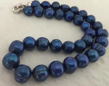 

huge11-13mm tahitian baroque black blue pearl necklace 925s